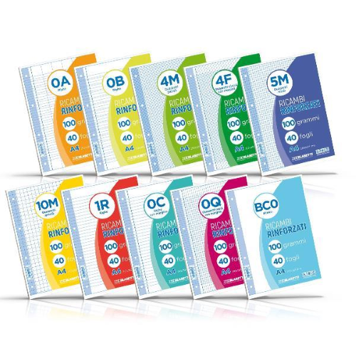 BLASETTI RICAMBI RINFORZATI A4 100 GR RIGHE 0A BIANCO 40 FOGLI CONF 1 Pz.